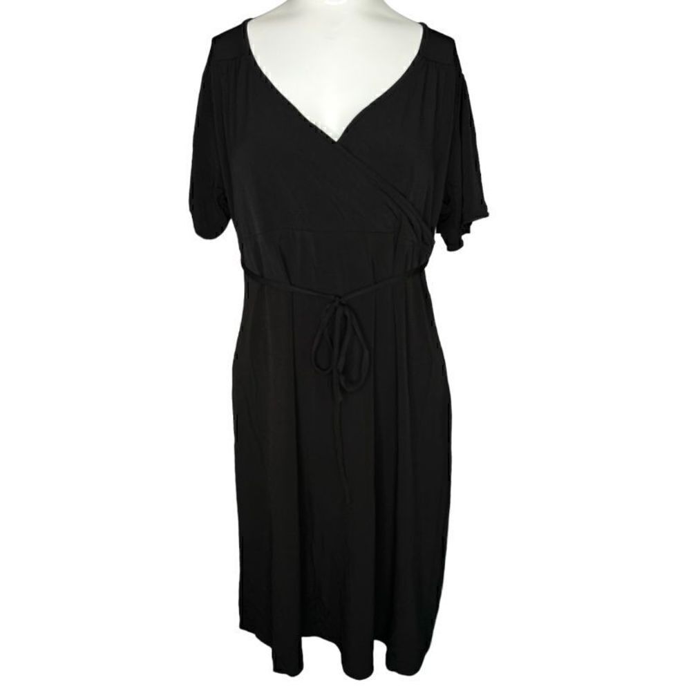 Baby style size small short sleeve faux wrap black dress